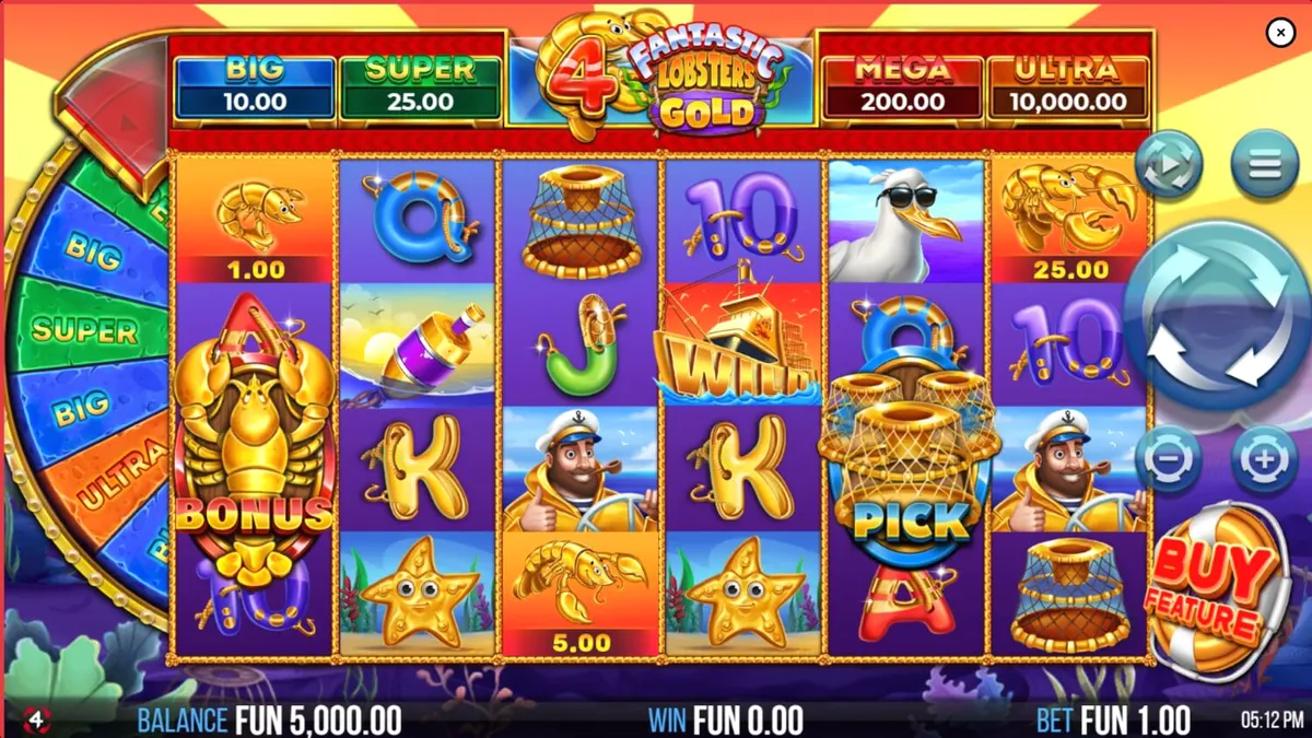 Tampilan layar mobile slot 4 Fantastic Lobsters Gold dengan tema bawah laut yang cerah